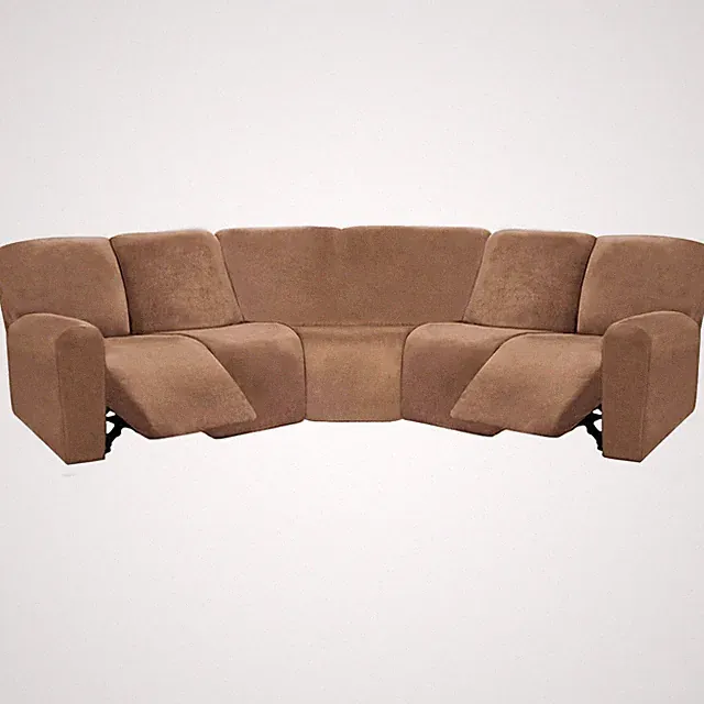 Sectional Recliner Sofa Cover 5 Seat L Shape Velvet Stretch Sand 12121 ULTICOR