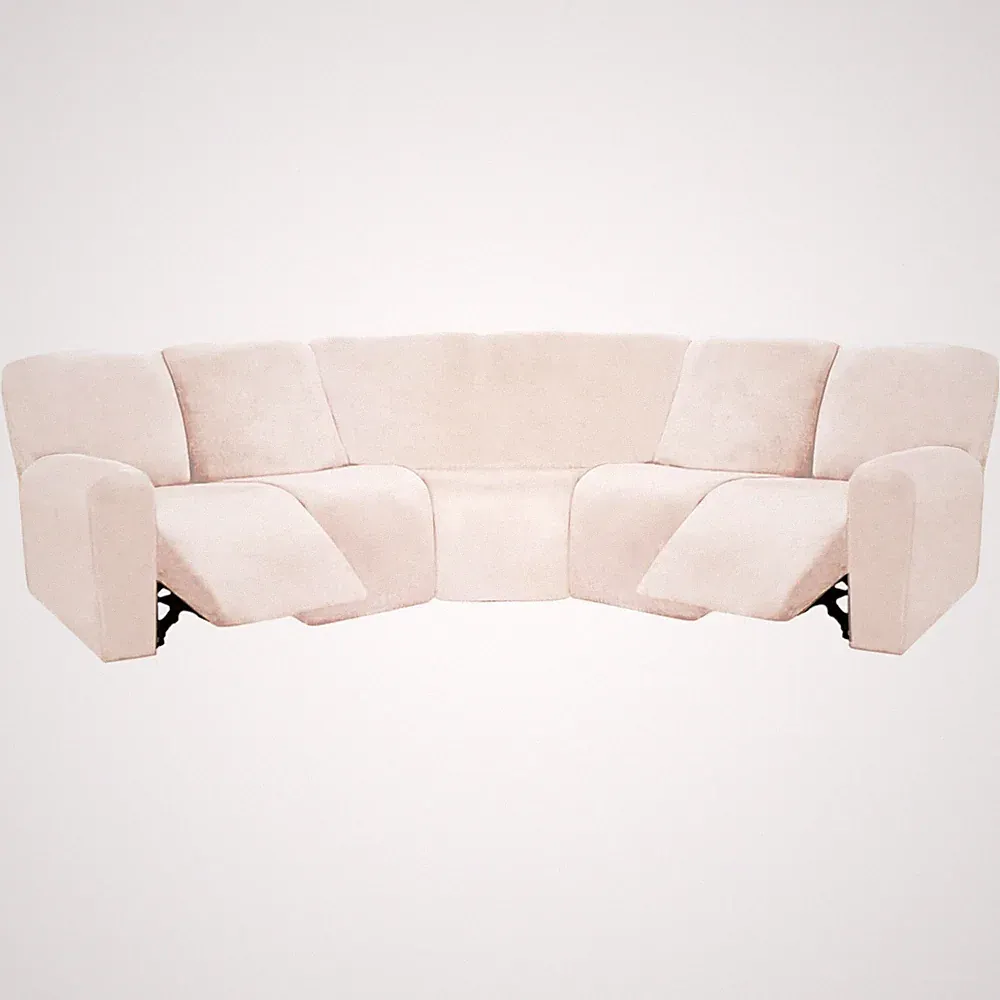 Sectional Recliner Sofa Cover L Shape 5 Seat Velvet Stretch Ivory 12121 ULTICOR