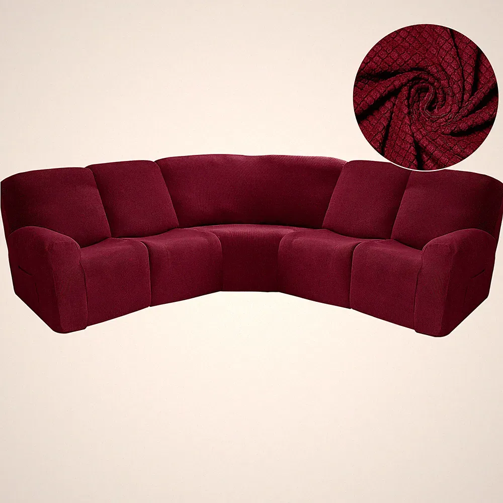 Sectional Recliner Sofa Covers 7-Piece Spandex Jacquard 5 Seat Corner Slipcovers