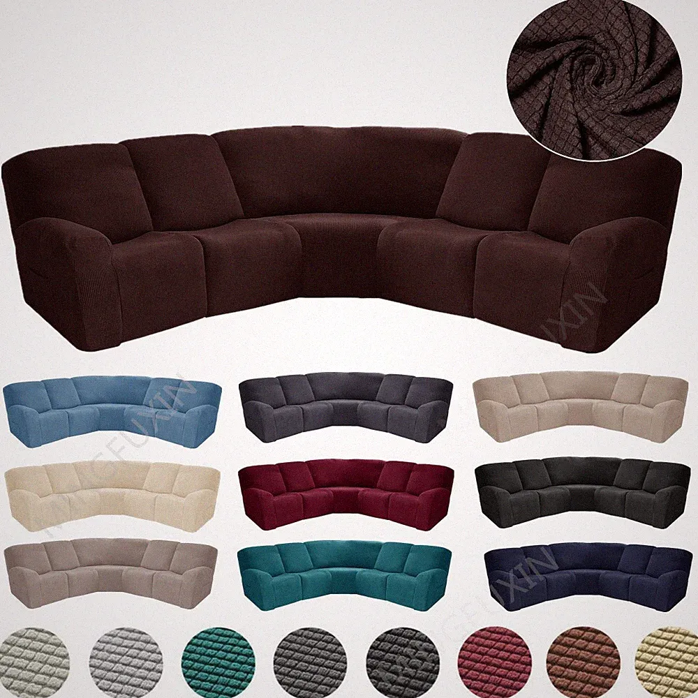 Sectional Recliner Sofa Covers 7-Piece Spandex Jacquard 5 Seat Corner Slipcovers