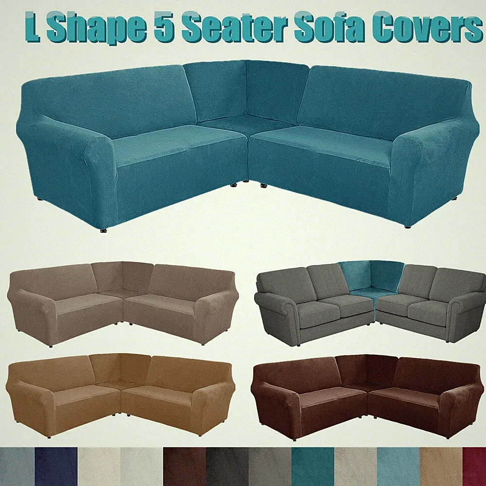 Sectional Recliner Sofa Covers Velvet Stretch 5 Seat L Shape Corner Slipcovers