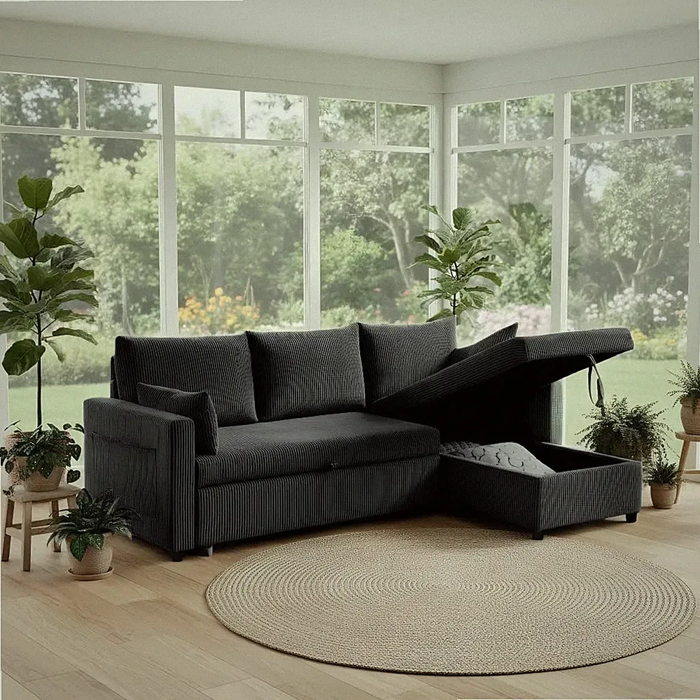 Sectional Sleeper Sofa 86 Pull Out Bed Couch Black Ball & Cast Couches Living