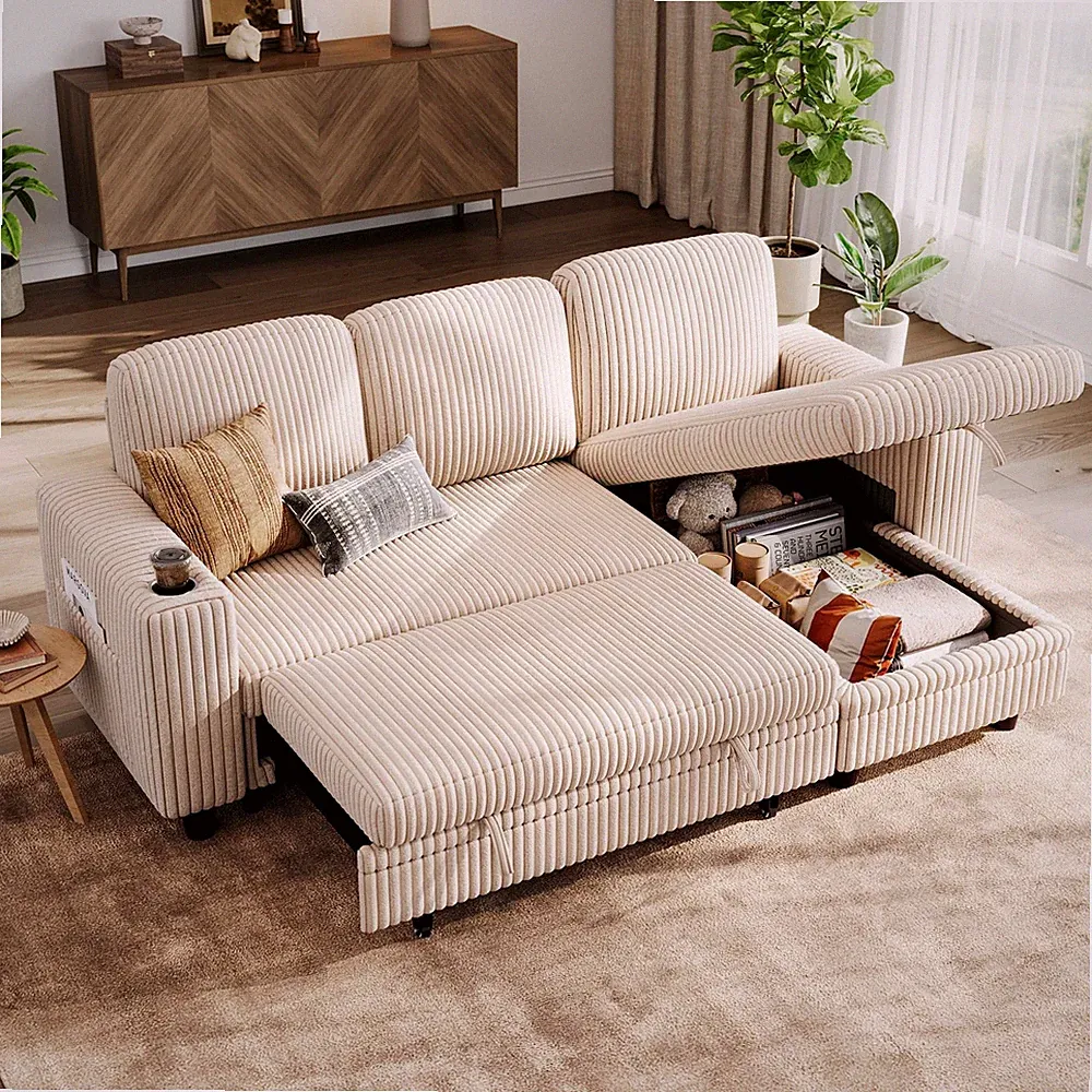 Sectional Sleeper Sofa Pull Out Couches for Living Room (Beige, Sleeper Sofa...