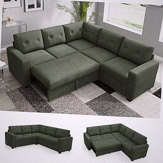 Sectional Sleeper Sofa with Pull Out Bed, Convertible 5 83.4 Inch Green