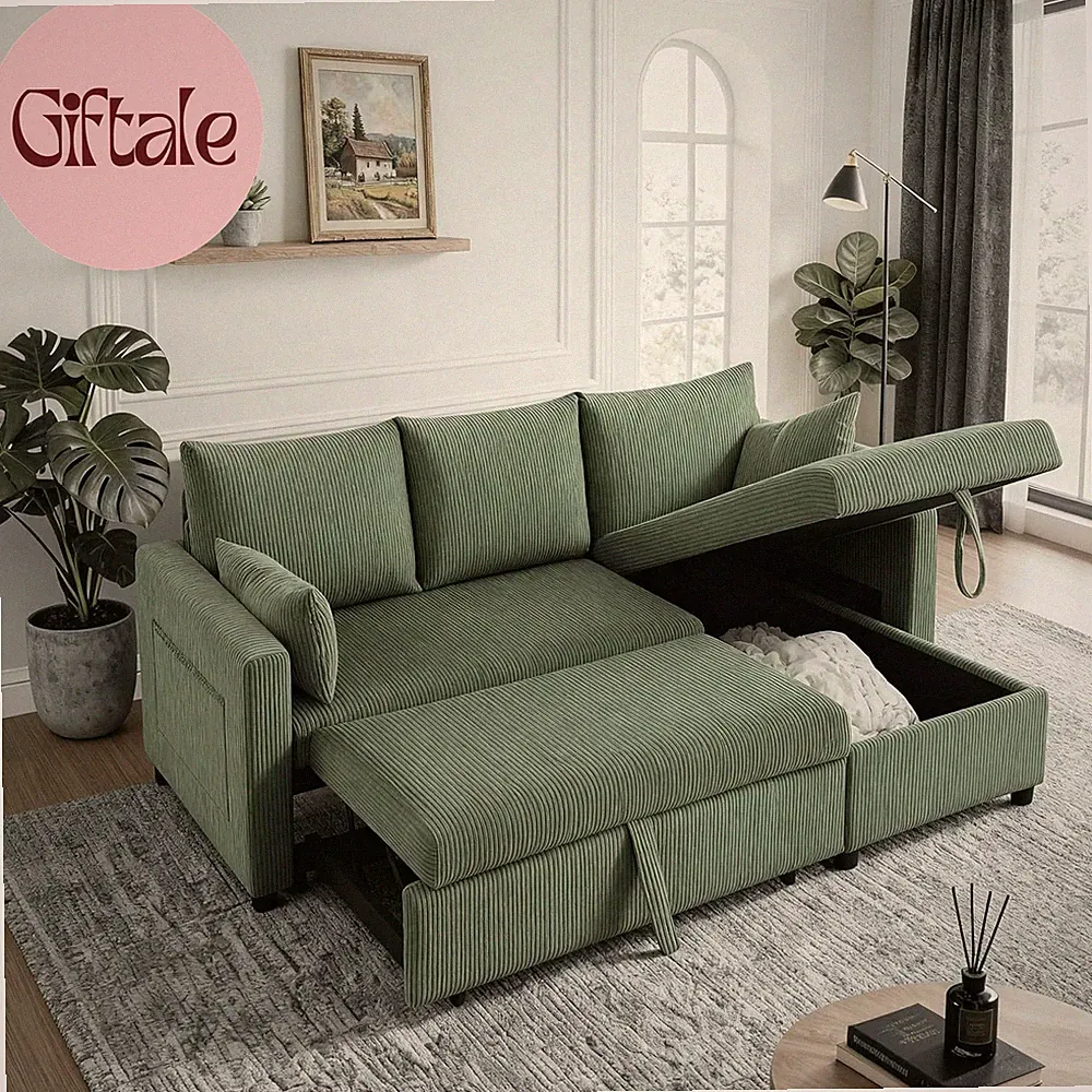 Sectional Sleeper Sofa with Pull Out Bed, Lshape Convertible Sofa Bed Couch with