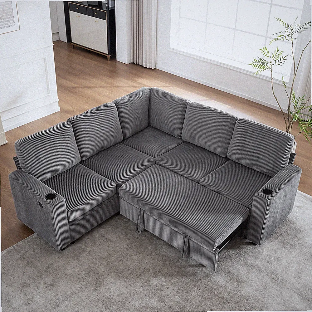 Sectional Sleeper Sofa with Pull Out Bed, Modular Corner Sofa with Storage, Se