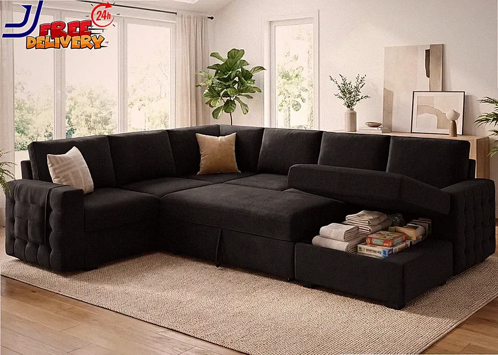 Sectional Sleeper Sofa with Pull Out Bed Sectional Couch with Storage Chaise 6 S