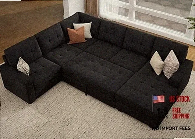 Sectional Sleeper Sofa with Pull Out Bed, Sleeper Sectional Couch Velvet Dark