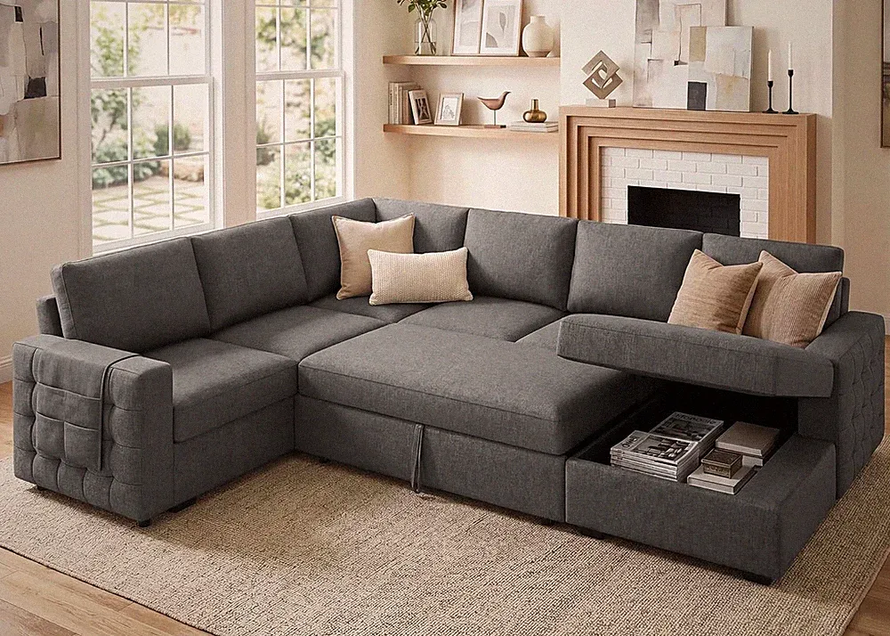 Sectional Sleeper Sofa with Pull Out Bed U-Shape Sectional Couch Sleeper Bed wit