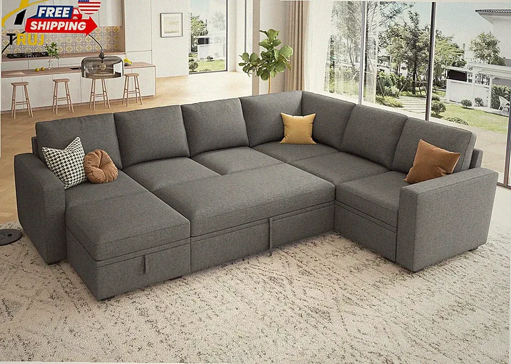 Sectional Sleeper Sofa with Pull Out Bed U Shaped Couch with Storage Modular