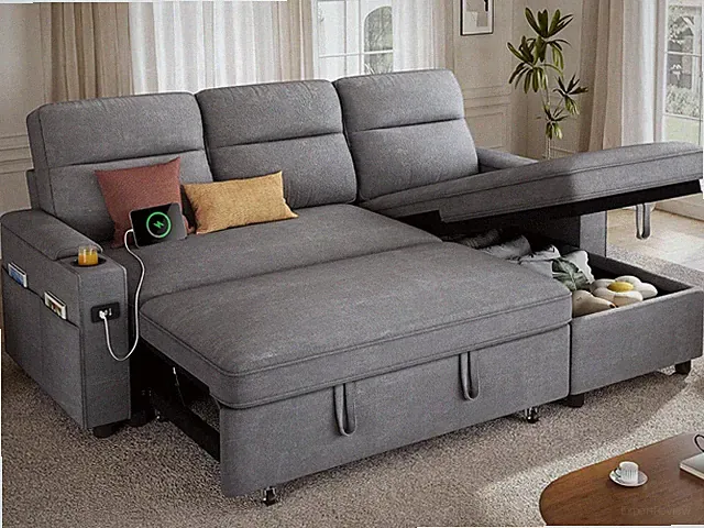 Sectional Sleeper Sofa with Pull Out Couch Bed, 81" Convertible Sleeper Sofa wit