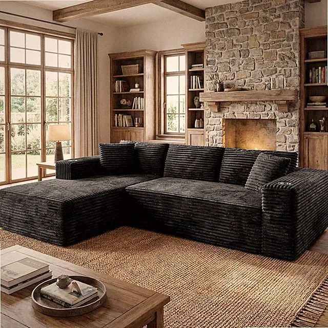 Sectional Sofa 103 L Shaped Modular Boneless Corduroy Black Shintenchi Couches