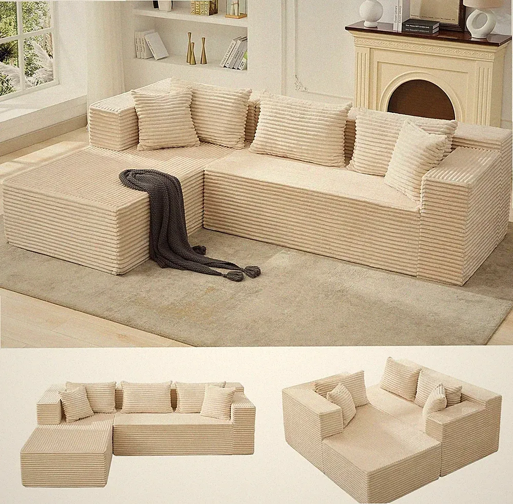 Sectional Sofa 106in L Shaped Sleeper Couch Deep Seat No Assembly Needed