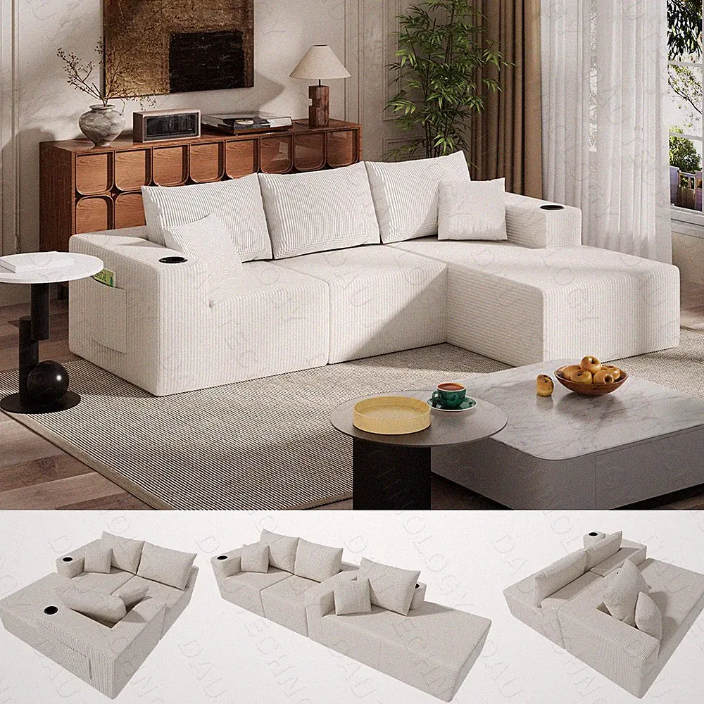 Sectional Sofa 107 inch L Shaped Sleeper Couch Deep Seat No Assembly Needed