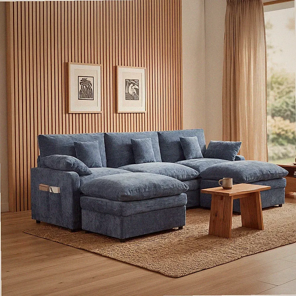 Sectional Sofa 108" Oversized Cloud Chenille U Shape Chaise Living Room Couch