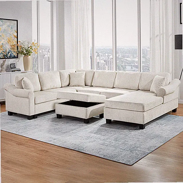 Sectional Sofa 111.8" U-shaped Sofa Chenille Upholstered Sofa Couch with Movab