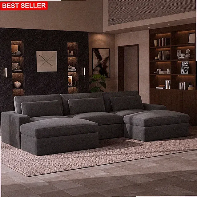 Sectional Sofa 140 Inch U Shape Deep Seating Chenille Removable Cushions Gray