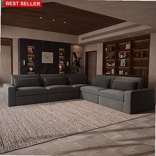 Sectional Sofa 140 Inch V Shape Plush Washable Covers Chenille Gray Furniture