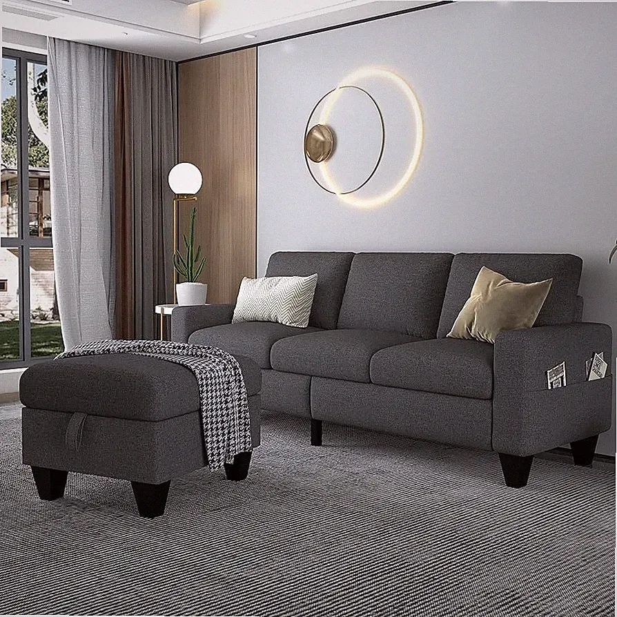 Sectional Sofa and Couches for Living Room - 78''L Shaped Dark Grey Linen Couch