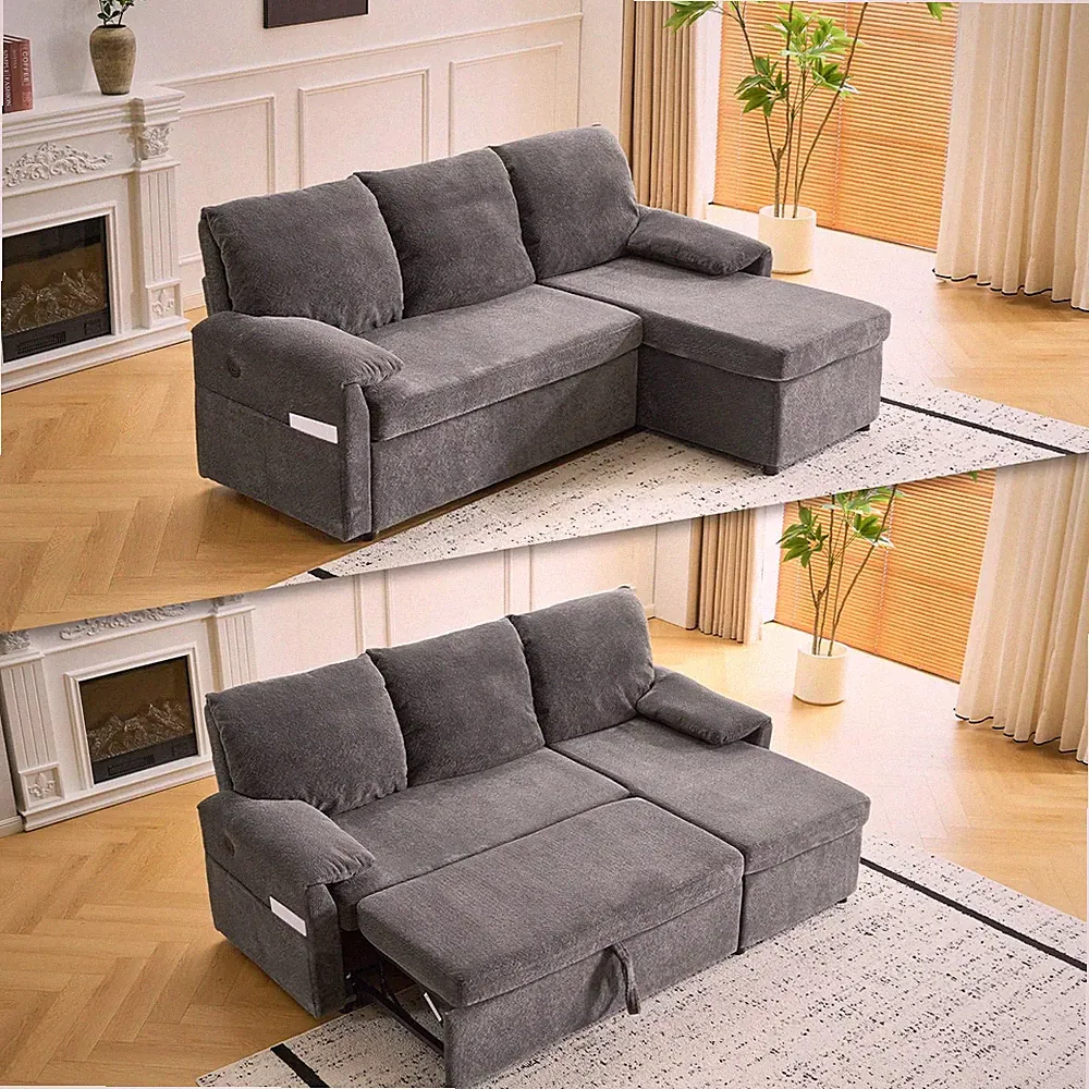 Sectional Sofa Bed 85 Inch L Shaped 5 Seat Modular Storage Chaise USB Charging