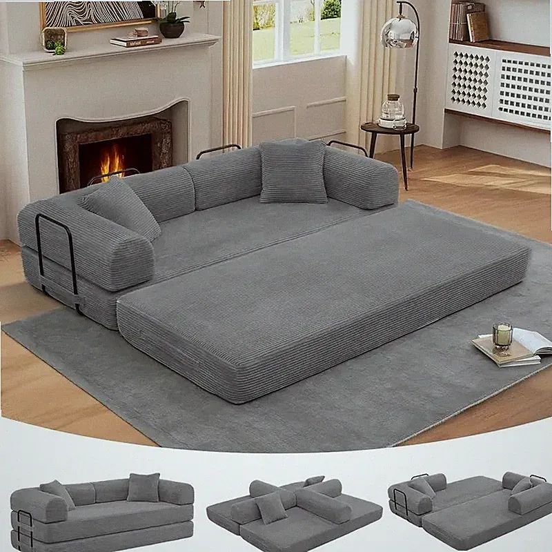 Sectional Sofa Bed Comfy Boneless Modular Corduroy Sofa Couch Convertible 4 in 1
