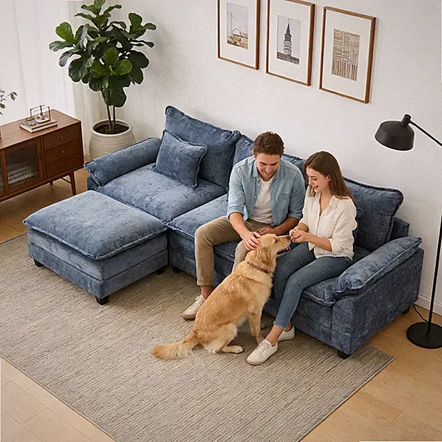 Sectional Sofa Comfy Deep Couch Sofa Set for Living Room with Pillows Ottoman