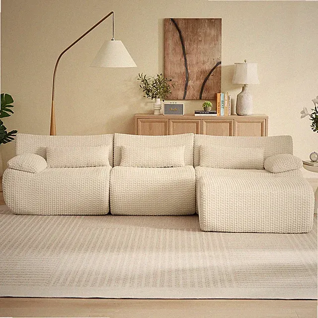 Sectional Sofa Corduroy Comfortable Seating No Assembly Required Cream