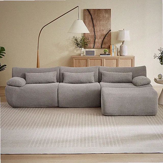 Sectional Sofa Corduroy Comfortable Seating No Assembly Required Grey