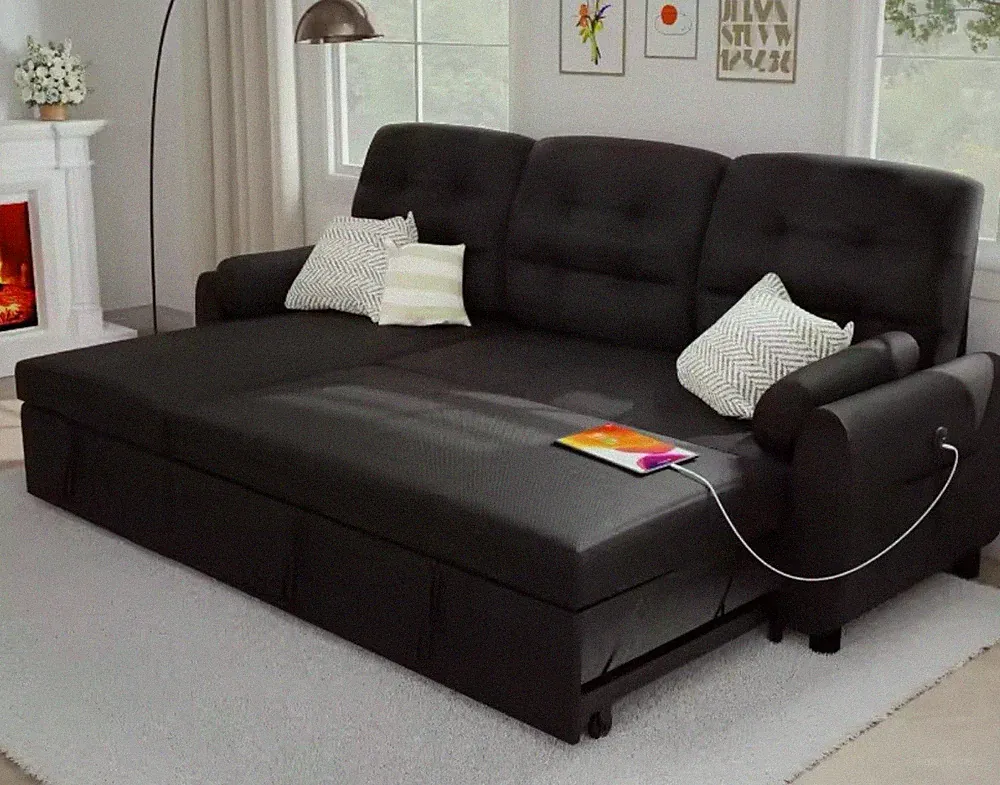 Sectional Sofa Couch – 87" Sleeper Sofa Bed with Reversible Storage Chaise