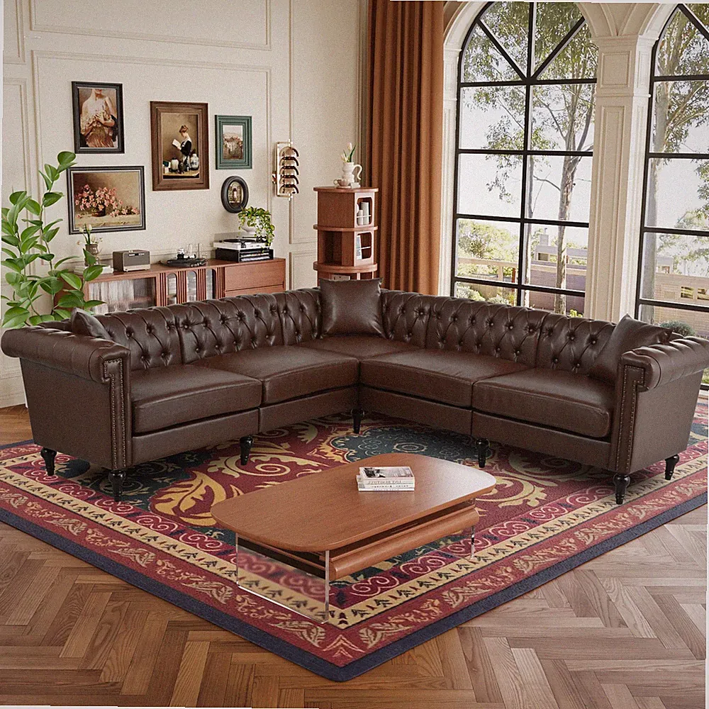 Sectional Sofa Couch for Living Room, L Shaped Reversible Modern Chesterfield S