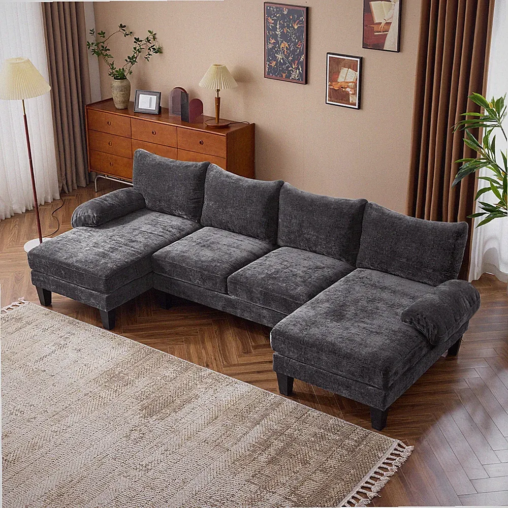 Sectional Sofa Couch for Living Room Modern Comfy Couches for Apartment Black