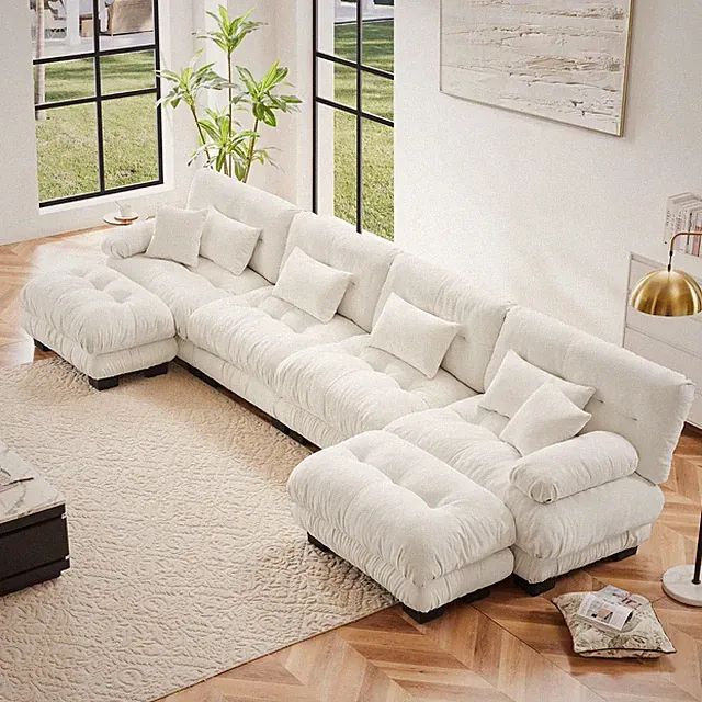 Sectional Sofa Couch Set L-Shaped Cloud Couch with Lumbar Pillows Throw Pillows