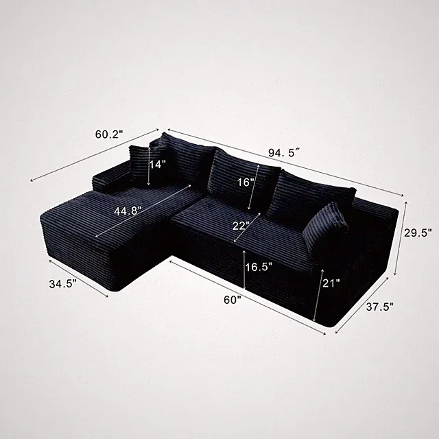 Sectional Sofa Couch with Chaise,Upholstered 3 Seater Sofa Modular Boneless Sofa