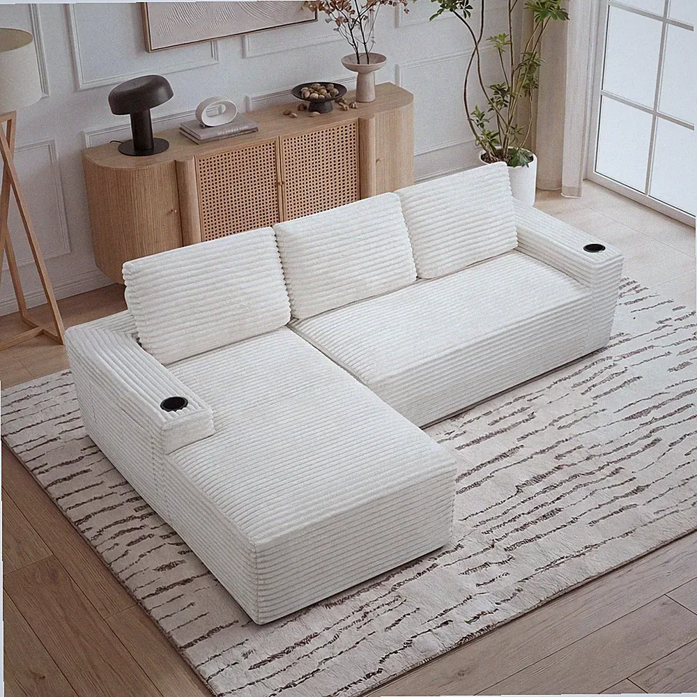 Sectional Sofa Couch with Left Chaise,4 Seater Modular Boneless Sofa,Cup Holder