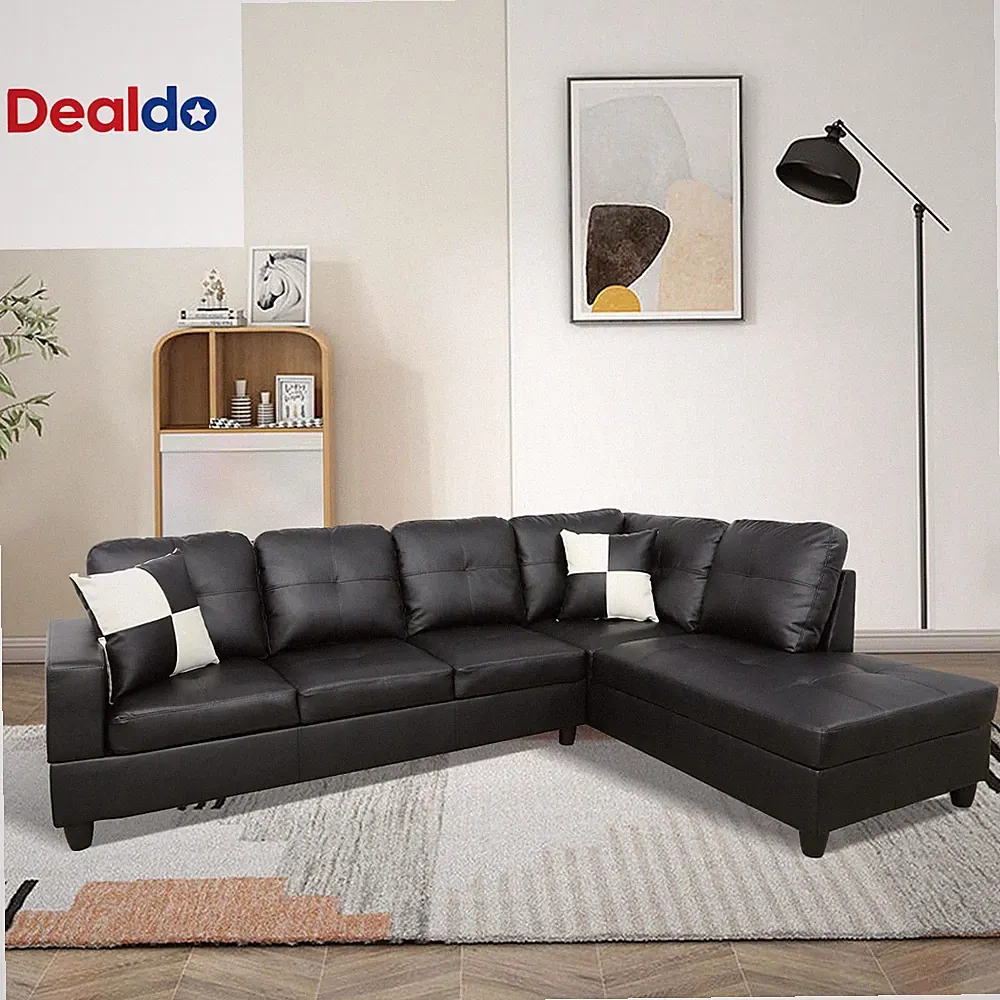 Sectional Sofa Couch with Right Chaise, Faux Leather L Shaped Couches for Living