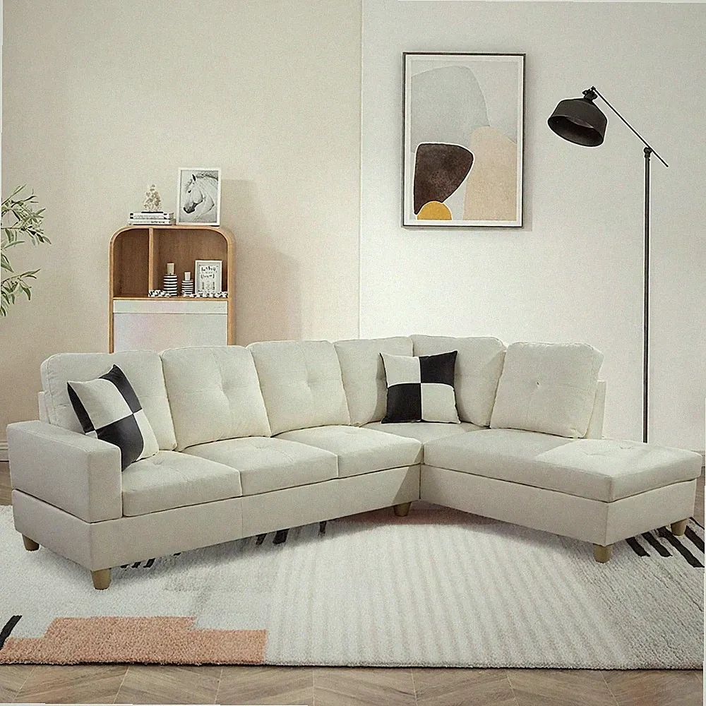 Sectional Sofa Couch with Right Chaise, Faux Leather L Shaped Couches for Living