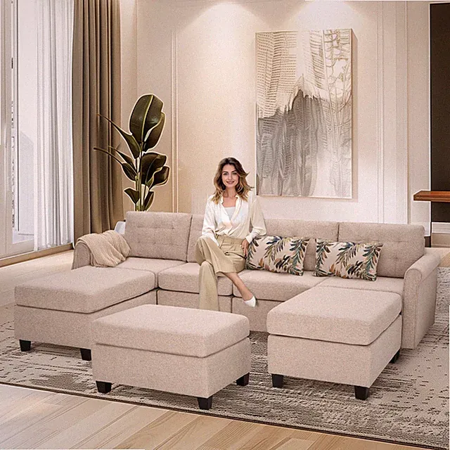 Sectional Sofa Couch with Storage Ottoman,3 Seater L Shaped Sofa for Living Room