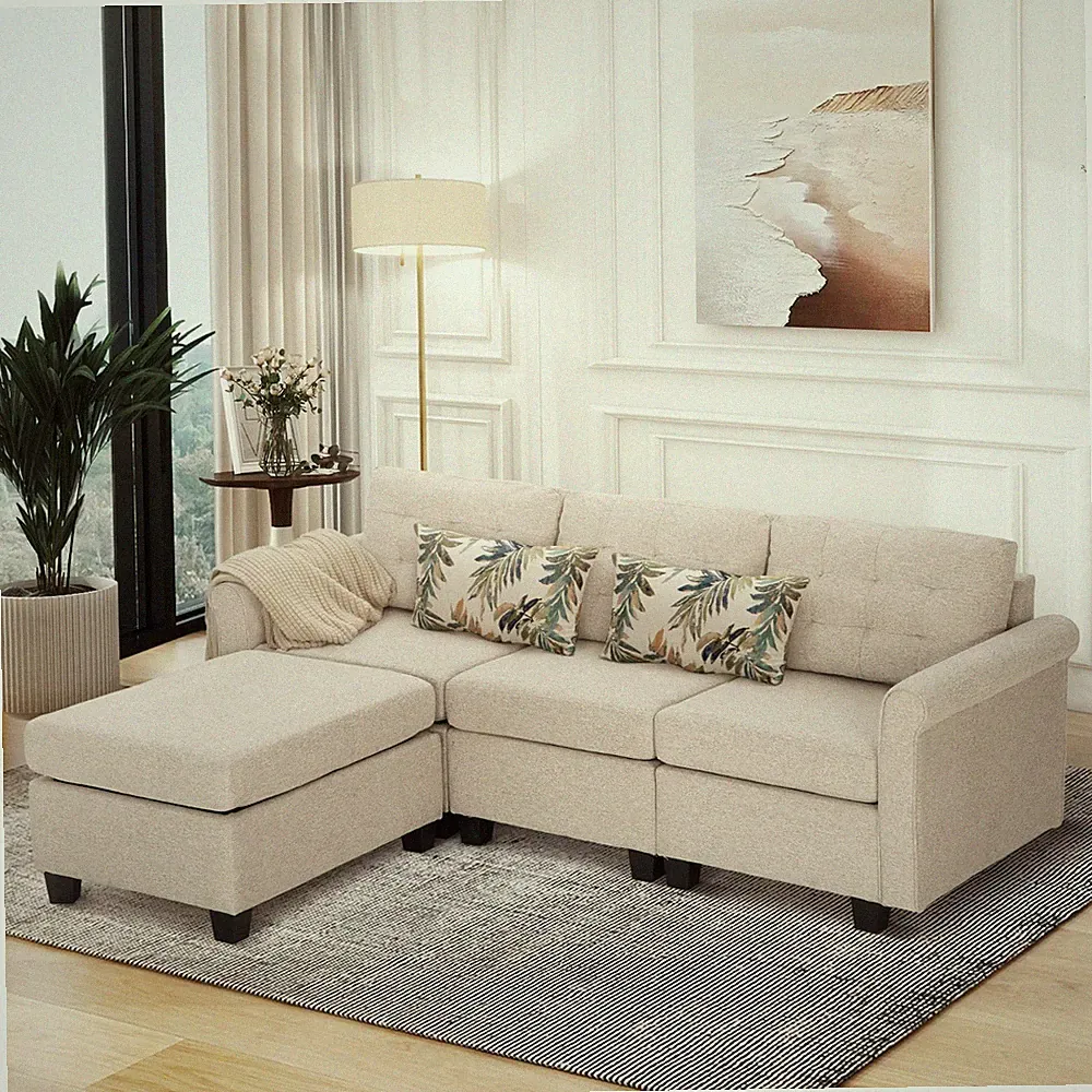 Sectional Sofa Couch with Storage Ottoman,4 Seater L Shaped Sofa for Living Room