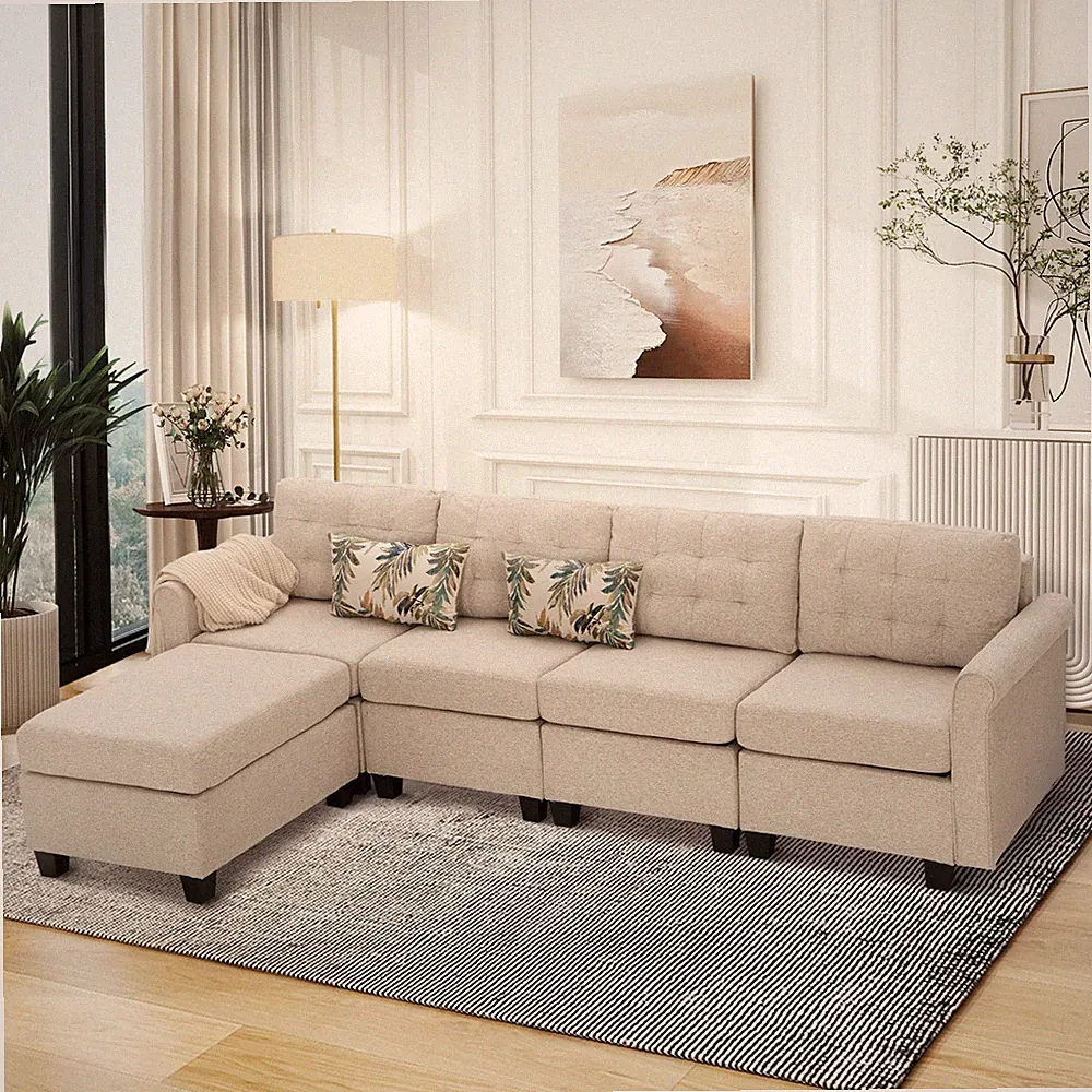 Sectional Sofa Couch with Storage Ottoman,5 Seater L Shaped Sofa for Living Room