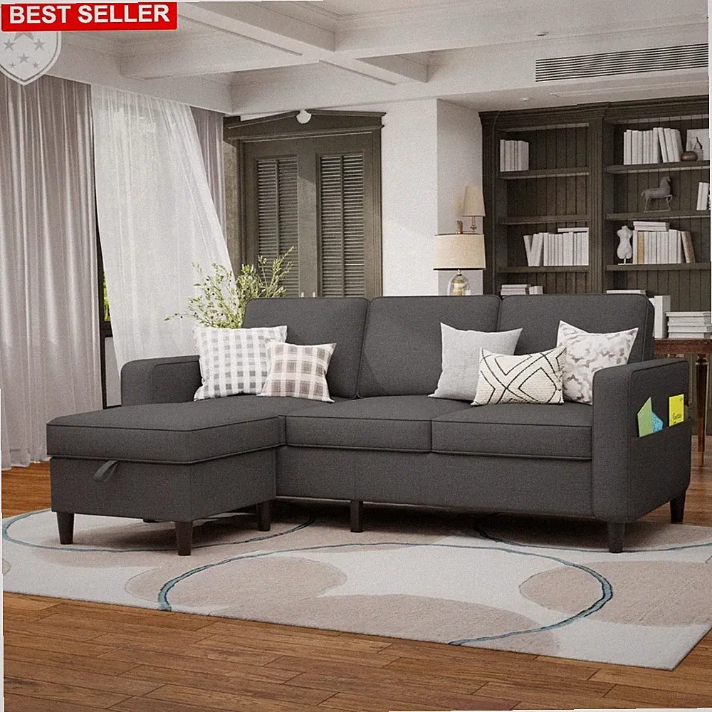 Sectional Sofa Couches 78 Inch Modern Style Dark Grey Linen Fabric Comfort