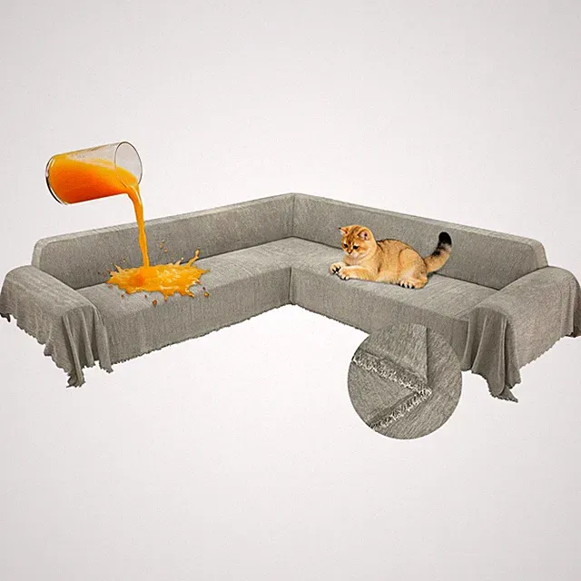 Sectional Sofa Cover Khaki Tassel Washable 91x252
