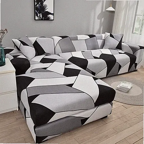 Sectional Sofa Cover L Shaped Sofa Protector Elastic Anti-dust Geometric Printed
