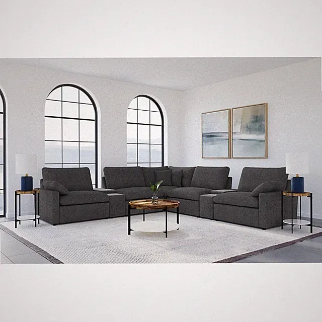 Sectional Sofa Dark 7piece Modular Power Reclining Modern Style Elegant Design