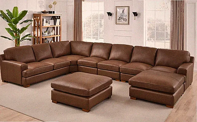 Sectional Sofa Faux Leather,genuine leather Match Large, Dark Brown
