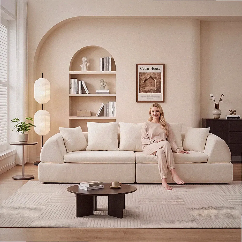Sectional Sofa Foam+Spring Cloud Modular Shape Boneless Couch, White