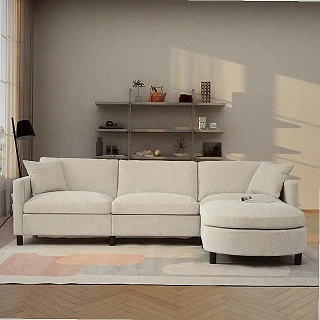 Sectional Sofa for Home Improvement Polyester Comfortable Seating Beige