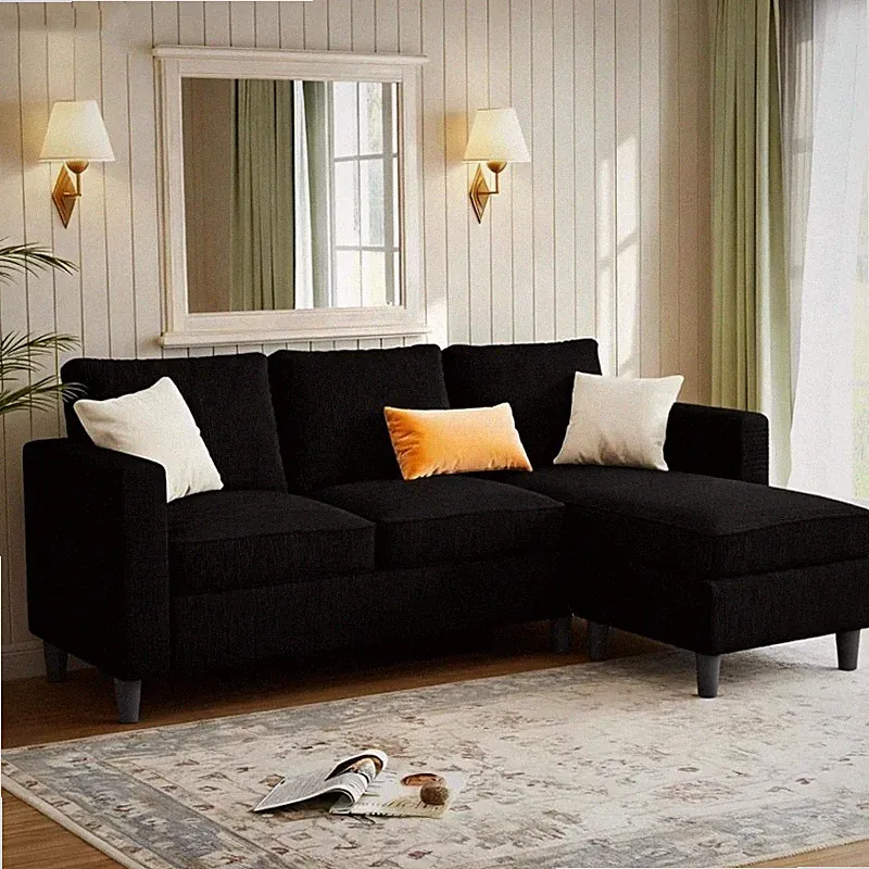 Sectional Sofa for Living Room 3-Seat Reversible Couch with Convertible Ottoman
