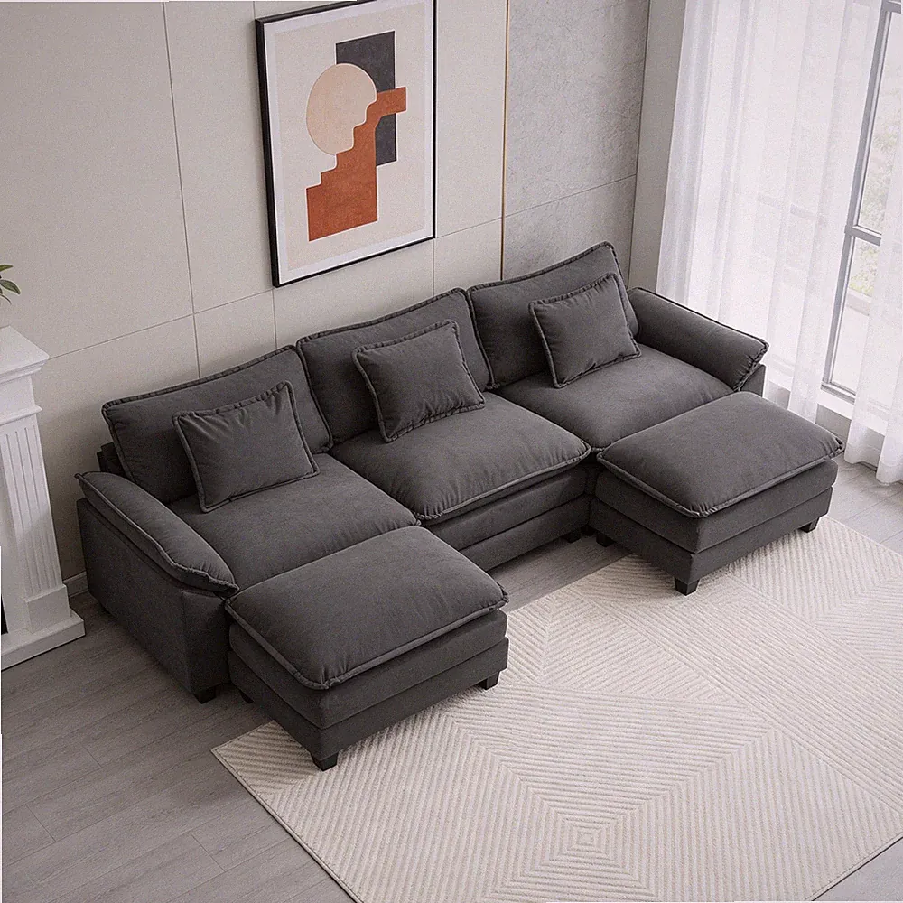 Sectional Sofa for Living Room U-Shaped Sofa Couch 3 Seat Sofa Set with 2 Chaise