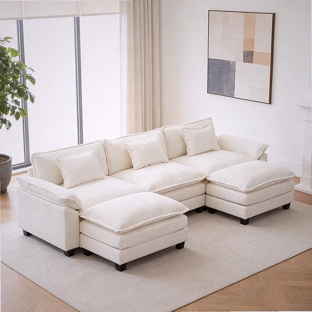 Sectional Sofa for Living Room U-Shaped Sofa Couch 3 Seat Sofa Set with 2 Chaise