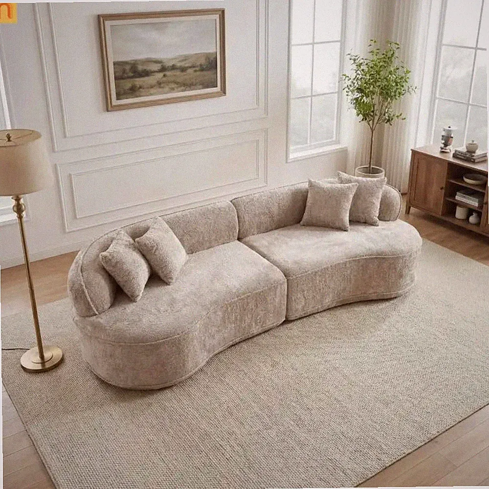 Sectional Sofa L-Shape Boucle Camel 4-Seat No Assembly 114in